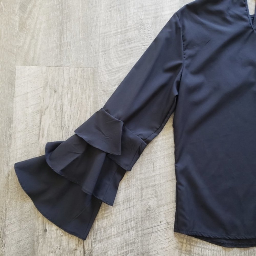 Black Ruffle Sleeve Blouse. - Picture 2 of 5